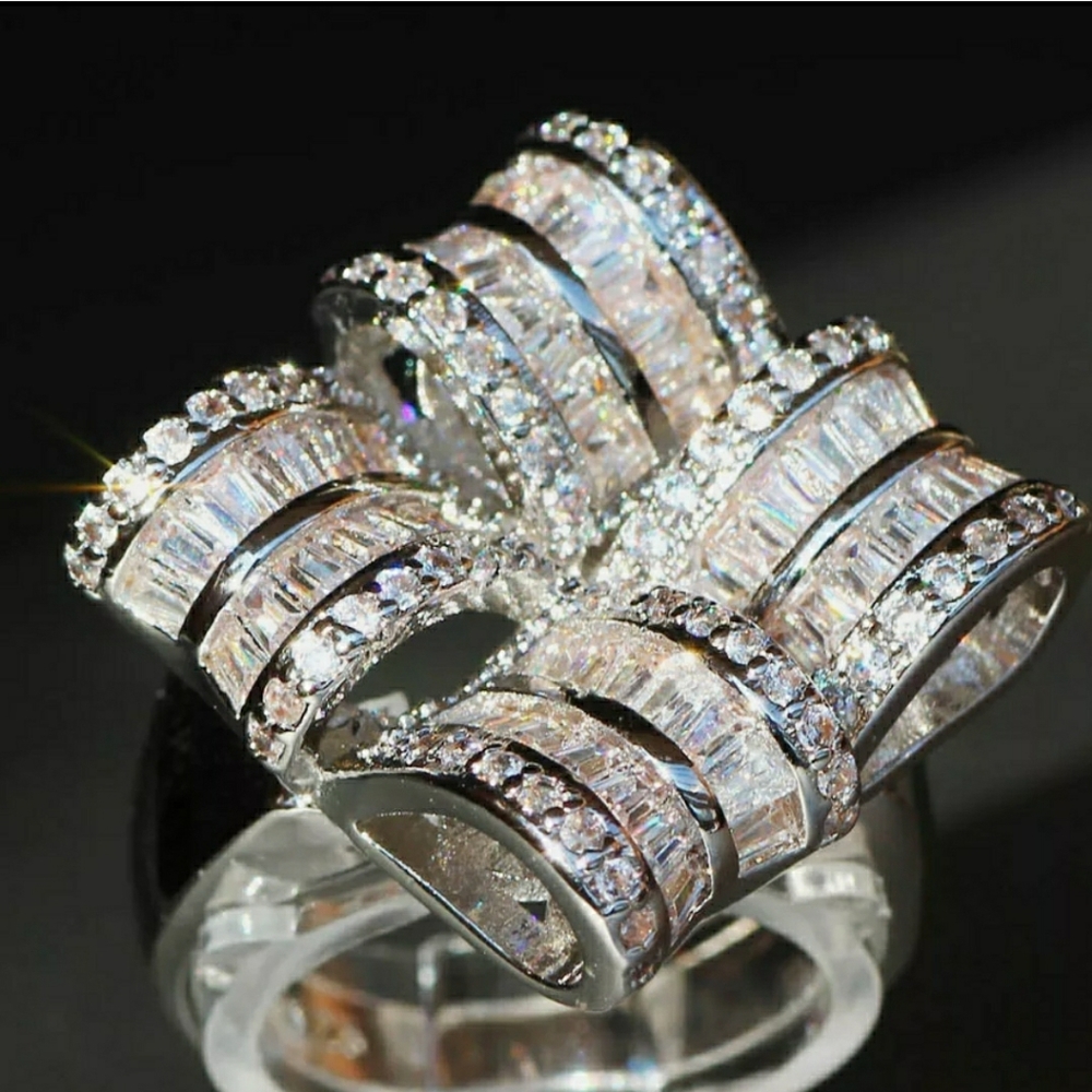 FIRM 6.7CT Baguette & Round Diamond Simulated Ring - Picture 2 of 5